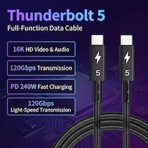 Zr1107-t Thunderbolt 5,0 Type-c Kablo 240w Pd Hızlı Şarj, 120gbps Veri Aktarımı, 16k 60hz Görüntü Desteği, E-marker Akıllı Çipli, Thunderbolt 3/4/usb4 Geriye Uyumlulu Örgü Kablo