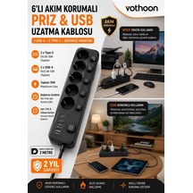 Akım Korumalı 5 Li Priz 2xusb 2xtype-c Çıkış Akım Koruma Çoklu Priz Çoğaltıcı Anahtarlı Ftr-31 Siyah Çok Renkli