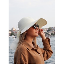 Uniquetrenders Kadın Organik Hasır Fiyonklu Şapka Ekru