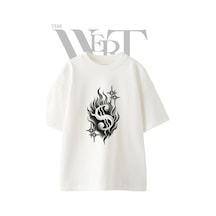 Thewert Flame Dollar Star Tasarım Baskılı Ünisex Beyaz Oversize T-shirt