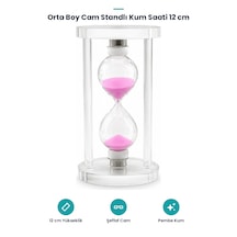 Orta Boy Cam Standlı Kum Saati - 12 Cm Yükseklik - Dekoratif Süs Eşyası Pembe