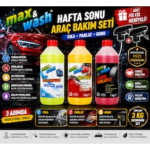 Max&wash Hafta Sonu Araç Bakım Seti 3'lü 1 Kg Cilalı Oto Şampuan + 1 Kg Hızlı Cila + 1 Kg Lastik Parlatıcı + 2 Adet Fısfıs Başlık Hediyeli