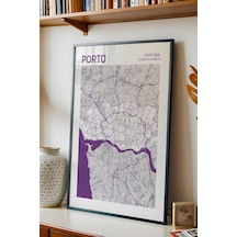 Porto Portekiz Portugal Haritası Çerçeveli Tablo Lüks Salon Ofis Duvar Dekorasyonu Hediyelik Tablo
