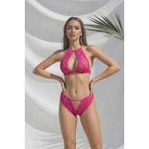 Ang Butik Kadın Pembe Dantel Göğüs Dekolteli Bralet Takım