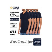 Yıldız Çamaşır Erkek V Yaka Kısa Kol Modal Likralı Fanila Atlet 150-151-152-153 - 6 Adet Lacivert