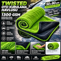 Aracımtemiz Twisted Oto Kurulama Havlusu 1300 Gsm 50 80cm Yeşil-antrasit