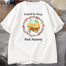 Flood Of Style Çorba Ve Anksiyete T-shirt Komik Kurbağa Grafik Tshirt Pamuk Kısa Kollu T Shirt Unisex Baskıl Beyaz