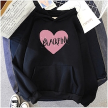 Black Pink Kalp Kapşonlu Sweatshirt