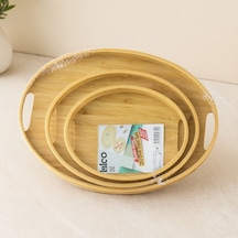 Oval Bambu Ahşap Tepsi Seti 3'lü 20x29, 26x36, 31x45 Cm