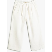 Koton Keten Pantolon Bol Paça Cepli Beli Lastikli Beyaz 3skg40064aw 3SKG40064AW000 Beyaz