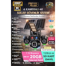 1 Otomatik 20mp 8k 4 Kamera 4g Solar Güneş Enerjili Kamera 20gb İnternet Ve 128gb Sd Kart Dahil