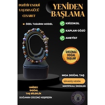 Yeniden Başlama Bilekliği Doğal Taşlar Kaplan Gözü Taşı - Krizokol Taşı - Ametist Taşı Karışık Renk Karışık Renk