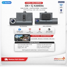 Techsmart 2 Kanal Araç Kamera Ön + İç 1080p Full Hd Wifi Gps Gece Görüşlü