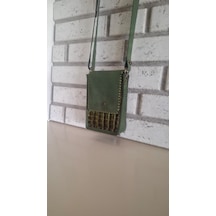 Çağla Yeşili Hakiki Deri Mini El Yapımı Çapraz Çanta Yeşil