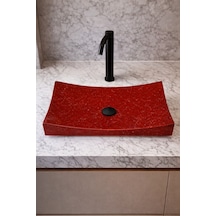 Mermer Desenli Tezgah Üstü Kayık Model Taş Lavabo 35 X 60 Cm Bordo