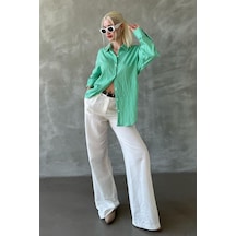 Madmext Yeşil Çizgili Oversize Kadın Gömlek Mg2327 Yeşil