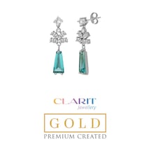 Created Paraiba Taşlı Clarit Serisi 8 Ayar Beyaz Altın Küpe Yeşil