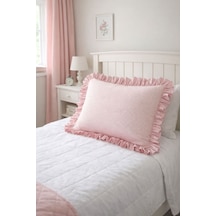 Fırfırlı Yastık Kılıfı Pötikare Desen Düz Renk Kenar Detaylı Tek Kişilik 50x70 Cm Pembe