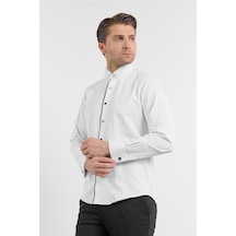İmza Beyaz Uzun Kol Ata Yaka Düz Pamuklu Slim Fit Gömlek 1004260215