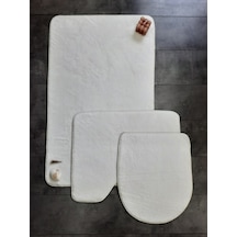 Ultrasoft Düz Krem 3 Lü Banyo Halısı Paspası Seti Kaymaz Tabanlı Krem
