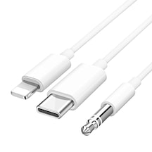 3.5 Mm Aux Kablo Type-C.Lightning For Iphone. Ipad Aux 2 In 1