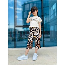 Miniğimin Cicileri Positive Baskılı Viskon Zebra Desen Kız Çocuk Takım - Kahve-bej Kahve-bej-32040