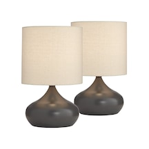 2 Adet Krem Kumaş Şapkalı Metal Elips Masa Lambaları Krem Siyah