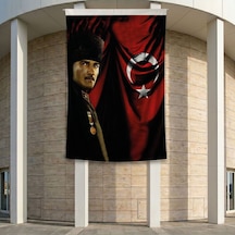 Türk Bayrağı Kalpaklı Atatürk Fotoğraflı Türkiye Bayrağı Poster Bayrak Premium Raşel Kumaş Ata46 2x3m Diğer