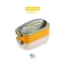 1400 Ml İki Kat Üç Bölme Paslanmaz Çelik Lunch Box Yeni Nesil Sefer Tası - Kaşıkçatallı -1400462 Sarı