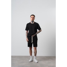Erkek Pis Dikişli Regular Fit T-shirt Şort Takım Siyah