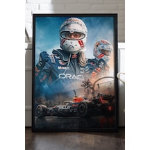 Max Verstappen Formula 1 Siyah Ahşap Çerçeveli Poster, Dekoratif Araba Duvar Tablosu