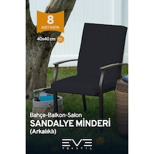 Eve Tekstil Bahçe - Salon - Balkon Arkalıklı Fermuarlı Bağlanabilir Yıkanabilir Sandalye Minderi 8 Adet Siyah