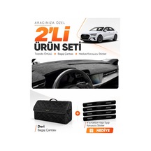 Audi A3 2020-2026 Uyumlu Torpido Örtüsü + Deri Bagaj Çantası + Sticker Seti - Siyah