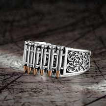 925 Ayar Gümüş Kurşun Motifli Usta İşi Erkek Yüzük Gümüş