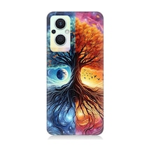 Oppo Reno 7 Lite Uyumlu Hayat Ağacı Ve Gece Gündüz Desenli Silikon Kılıf Çok Renkli