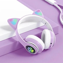 Kedi Kulağı Detaylı Kablosuz Rengarenk Işıklı Bluetooth Rgb Çocuk Oyuncu Kulaklık Üstün Performans