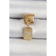 316l Çelik Sallantılı Zirkon Taşlı Kutup Yıldızı Figürlü Dikdörtgen Model Gold Renk Nomination Charm Altın