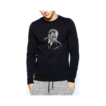 Atatürk Portre Baskılı Siyah Erkek Örme Sweatshirt