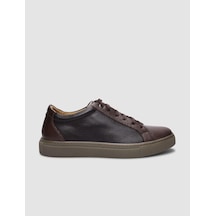 %100 Hakiki Deri Kahverengi Bağcıklı Erkek Sneaker-kahverengi Kahverengi