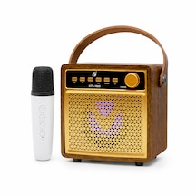 Kts-1865 3 Ahşap Hoparlör Kablosuz Mikrofonlu Taşınabilir Karaoke Sistemi Party Box Eğlence Paketi