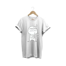 Eğlenceli Komik Orta Parmak Tasarım Baskılı %100 Pamuk Regular Fit Beyaz T-shirt Beyaz