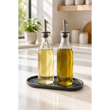 1 Adet Silikon Kaymaz Yağdanlık Altlığı Oval Altlık Organizer 23x10 Cm Gri
