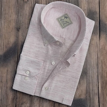 Linen Keten Klasik Uzun Kollu Ekru Erkek Gömlek Regular Kalıp -10011 Ekru