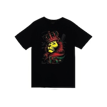 Stoned&Fame Unisex Aslan Kral Baskılı T-shirt SIYAH