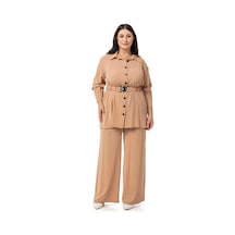 Disentis Büyük Beden Beli Kemerli Gömlek Pantolon Camel İkili Takım-camel Camel