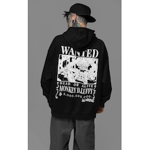 Sevbano Anime Karakter Baskılı Unisex Oversize Monkey D. Luffy Hoodie Siyah