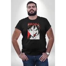 Angemiel Anime Titan Saldırısı Siyah Büyük Beden Erkek Kadın Unisex Basic Ön Baskılı Tişört Siyah