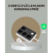4 Prizli 3 Usb Portlu Anahtarlı Akım Korumalı Priz 98741429