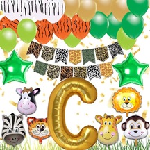 Safari Konsepti C Harfli Doğum Günü Parti Kutlama Seti; Harf Ve Y