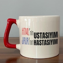 Html'ni Ustasıyım Java'nın Hastasıyım Baskılı Kırmızı Kulplu D Kupa